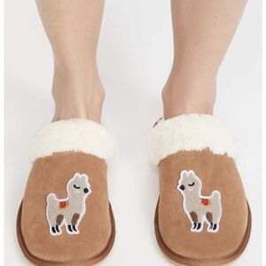 New Soludos Llama lama Cozy Slippers Genuine Tan Suede Leather Faux Fur Comfort